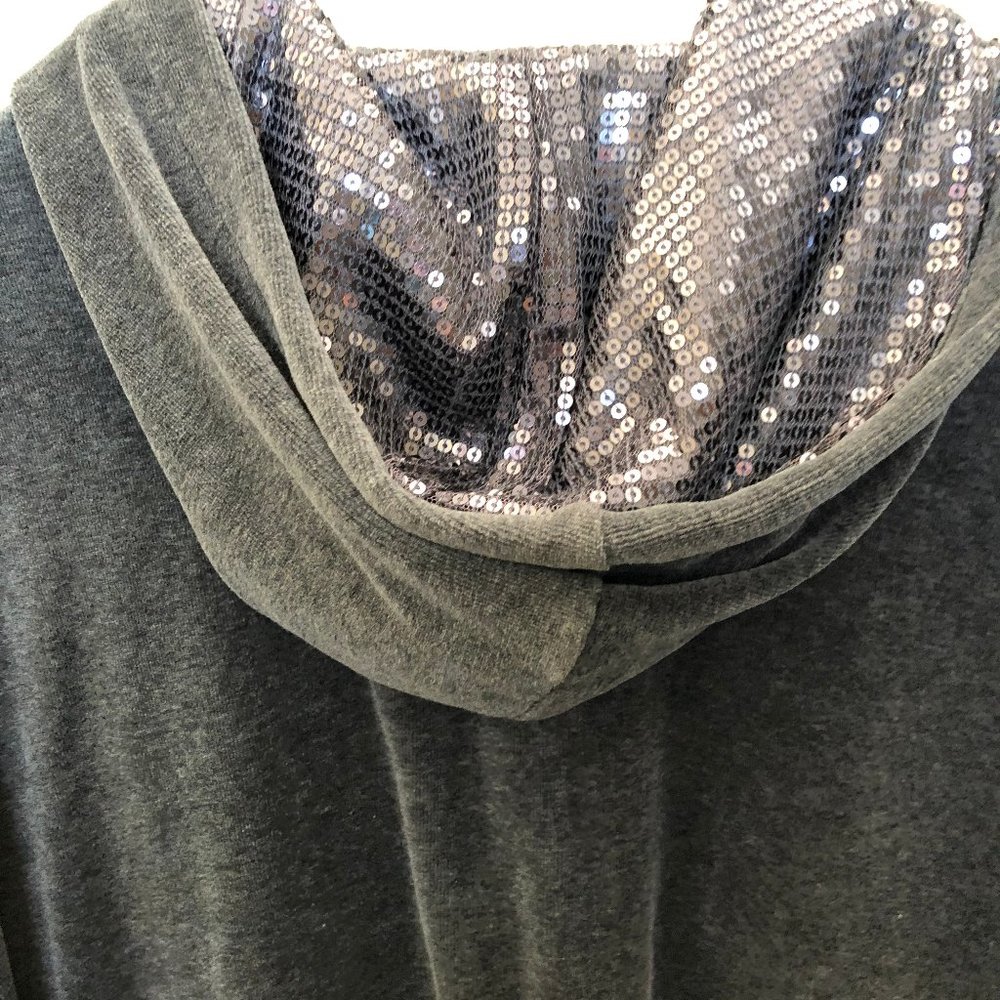 Style & Co Grey Velour Sequin Hooded Sweatshirt